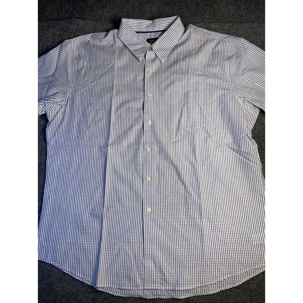 Van Heusen Dress Shirt Mens 2XL White Plaid Striped Classic Fit Midweight Pocket - Picture 1 of 6